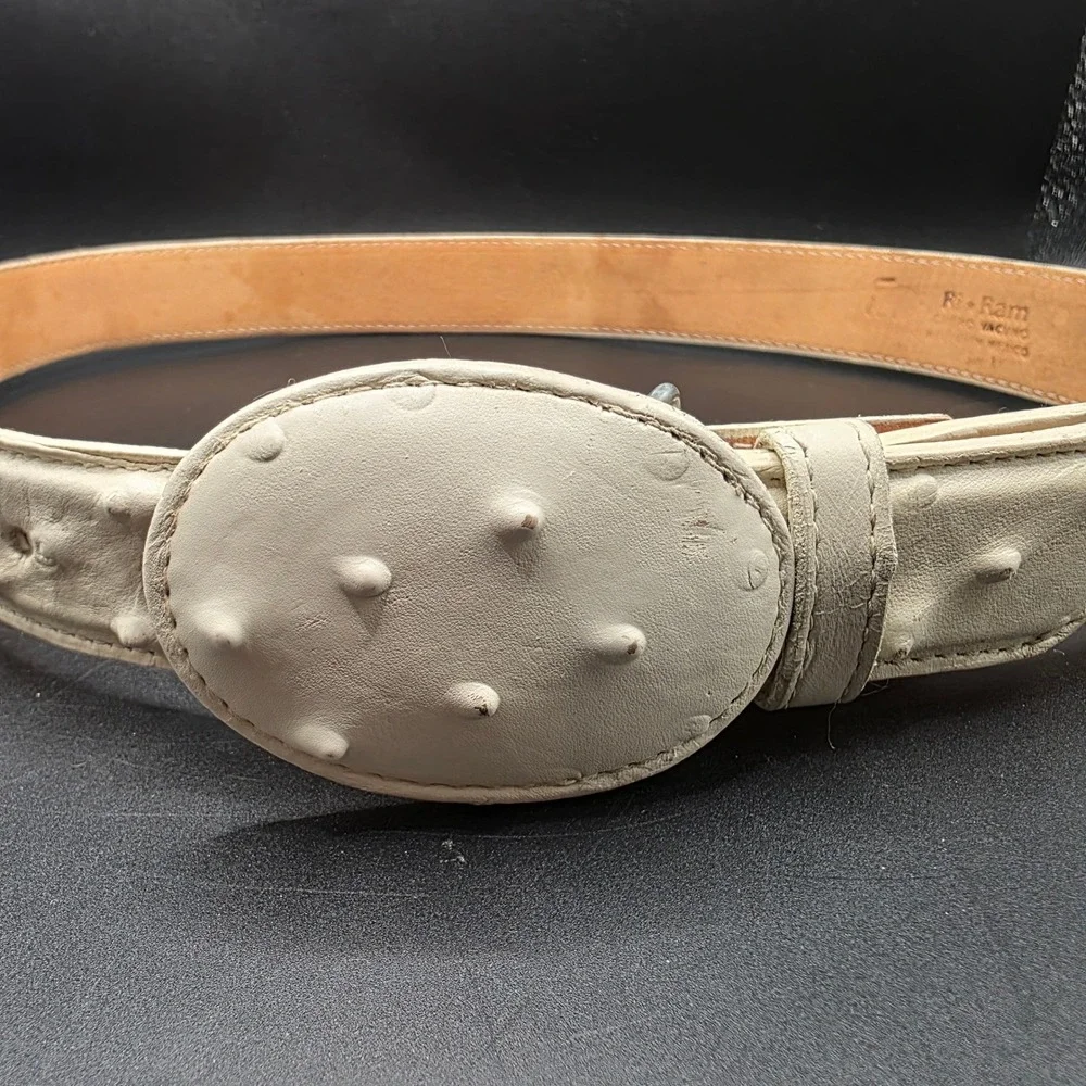 Ri Ram Mexico Cream Ostrich Embossed Leather Western Belt Size 30 Rodeo